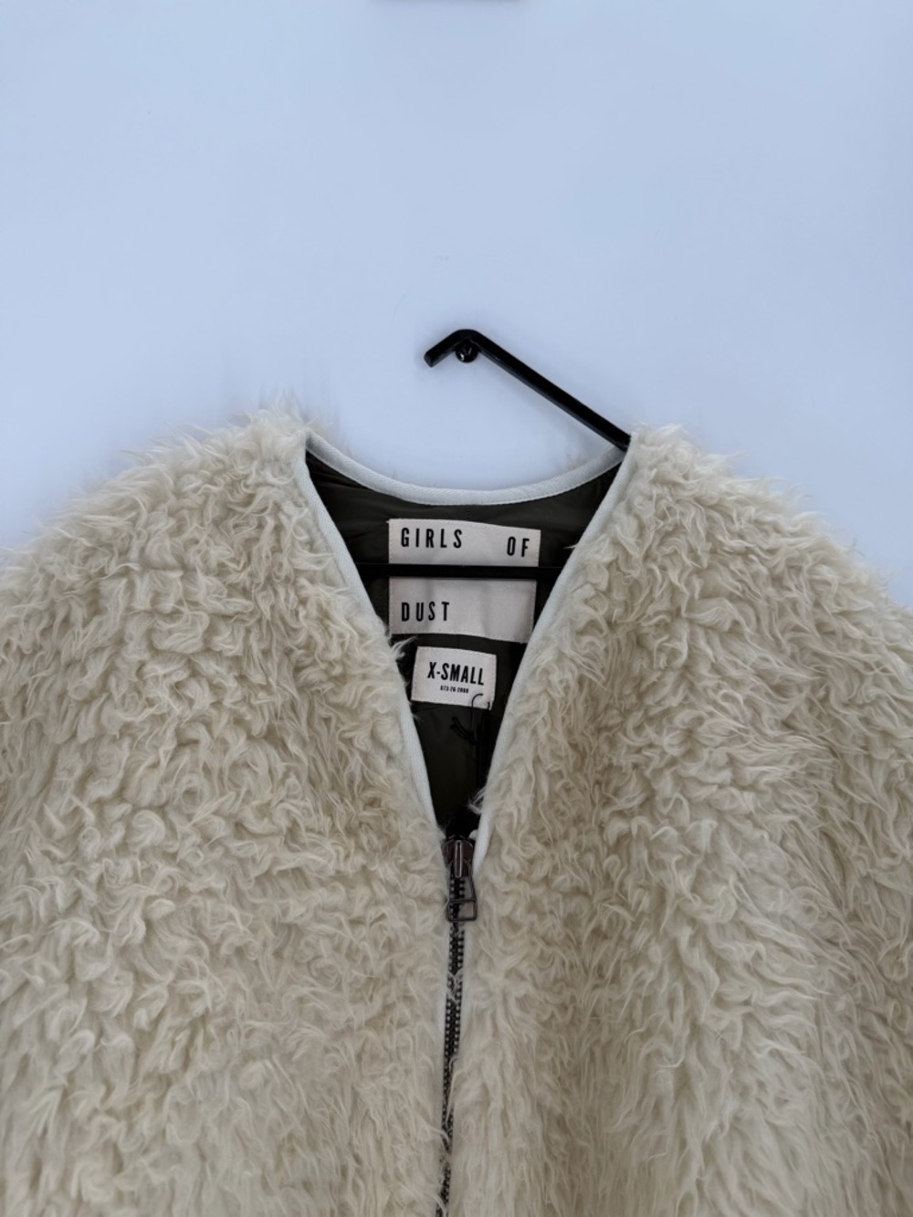 Girls Of Dust Shetland Alaska Fluff Faux Fur Shawl Collar Cropped Jacket Ecru